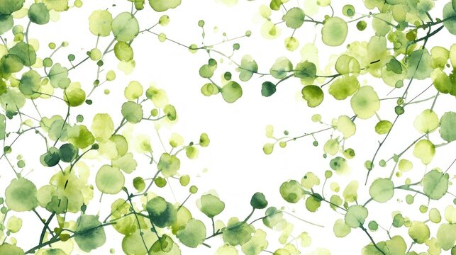  a watercolor painting of a tree branch with green leaves on a white background with a place for your text.