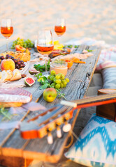 Top view beach picnic table