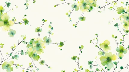 Rideaux velours Papillons en grunge  a watercolor painting of green and yellow flowers on a white background with green leaves on the top of the flowers.