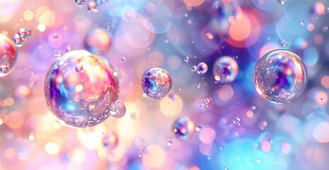 A mesmerizing dance of light and color: ethereal bubbles floating in a magical, sparkling atmosphere.