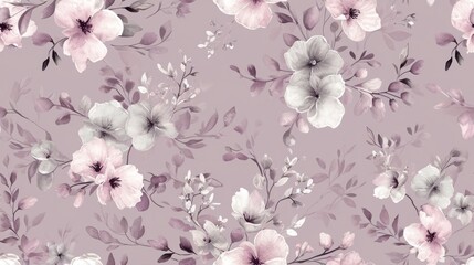  a floral wallpaper with pink and white flowers on a light purple background with leaves and flowers on a light pink background.