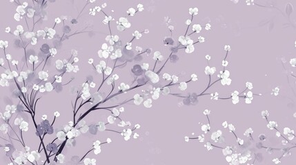  a painting of a bunch of white flowers on a lilac background with a black and white photo of a bunch of white flowers on a lilac.