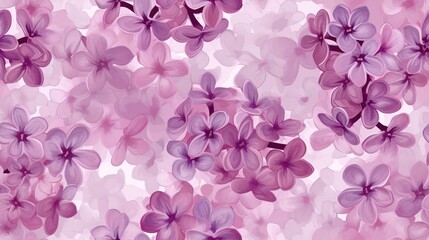 a close up of a bunch of flowers on a white and purple background with a lot of pink flowers on it.