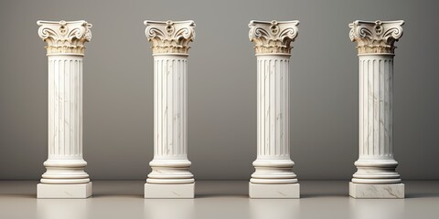 Different styles of classic antique white marble columns depicted in illustrations. - obrazy, fototapety, plakaty