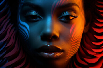 Black beautiful young woman portrait with digital holografic effect