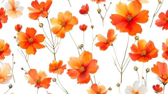  a close up of a bunch of flowers with orange and white flowers in the middle of the picture on a white background.
