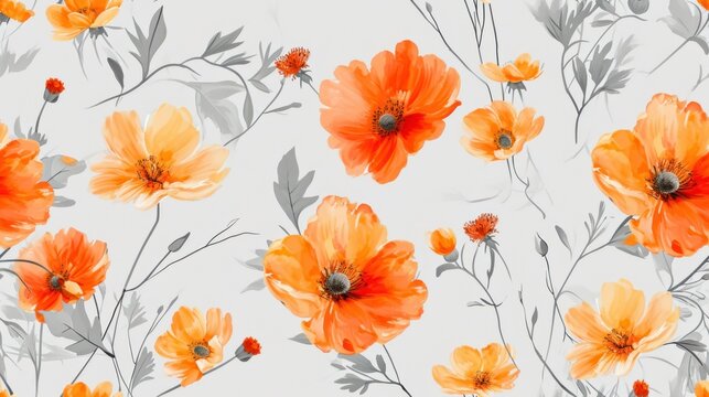  a picture of a bunch of flowers on a white background with orange and gray flowers on the bottom of the picture.