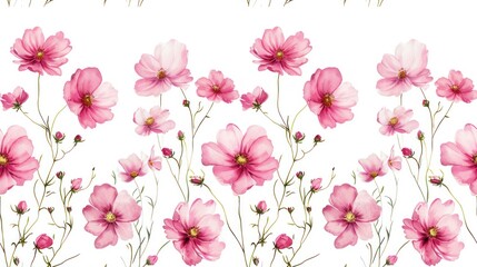  a bunch of pink flowers that are on a white background with a white background and a pink flower in the middle of the picture.