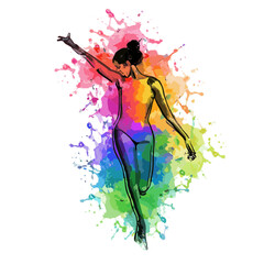 Girl dancing around vibrant splash of colors