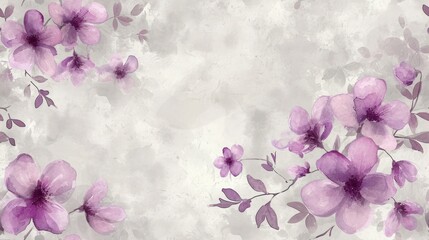  a watercolor painting of purple flowers on a white background with a gray and pink background and a gray and white background.