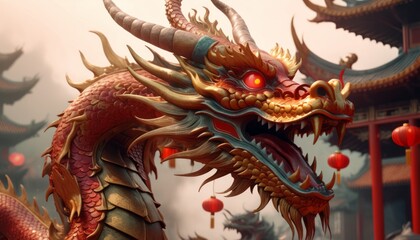 Obraz premium Beautiful fantasy dragon. Year of the Dragon according to the eastern horoscope