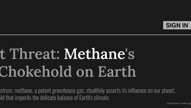 Term 'Methane' highlighted on FAKE headlines news publications. Titles on black background. Can be used for editorial AND non editorial content as everything is 100% fake