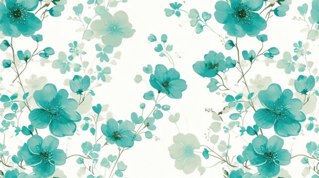  a close up of a flower pattern on a white background with blue and green flowers on the bottom of the image.
