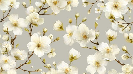  a close up of a white flower on a gray background with a white flower on the right side of the frame.