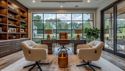 Showcase a modern and inviting real estate office or property, emphasizing the professionalism, reliability, and aesthetic appeal associated with a successful real estate business, AI