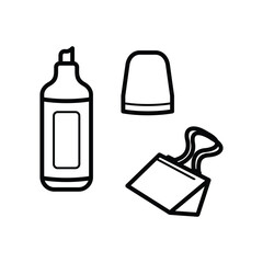 Obraz premium Cute line art outline cartoon school stationery and supplies vector design art for students and education