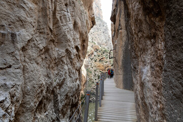 Caminito Del Rey (Royal Trail) is a mountain path along steep cliffs in Gorge Chorro, Malaga, Andalusia, Spain