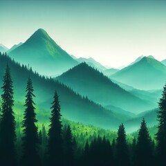 Forest mountains nature adventure travel background Landscape