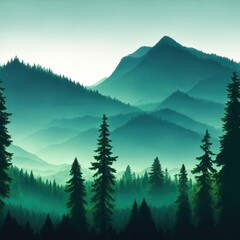 Fototapeta premium Forest mountains nature adventure travel background Landscape