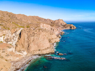 Fototapeta na wymiar Aerial view of coast coast in Cabo de Gata, Spain