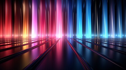 Abstract background with glowing pink and blue neon lines.