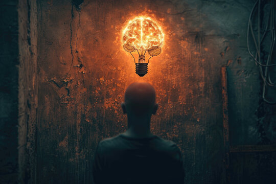 light bulb in head. Glow: Sparking Innovation