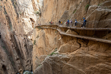 Caminito Del Rey (Royal Trail) is a mountain path along steep cliffs in Gorge Chorro, Malaga, Andalusia, Spain