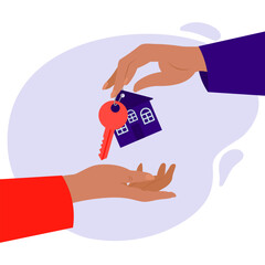 Hands with house keys. Real estate business concept. Illustration, icon, vector