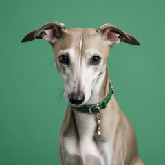 whippet dog isolated on green background. ai generative
