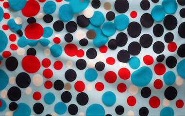 A chic and modern depiction of a polka dot cotton pattern background, with each dot showcasing a different bold color