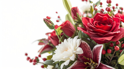 Bouquet of flowers on white background, valentine's day