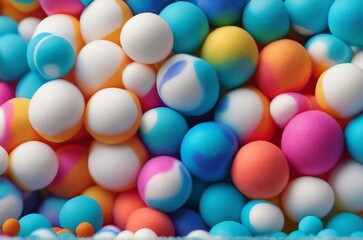 A colorful cotton ball pattern, with each ball featuring a different vibrant hue, creating a cheerful and lively background