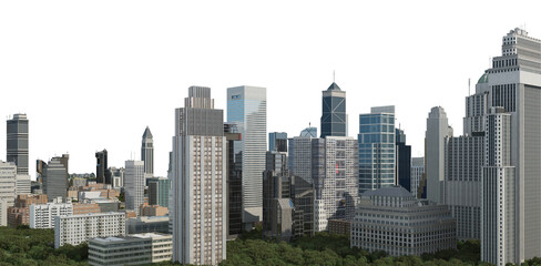 Fototapeta premium City view with many high-rise buildings On a transparent background