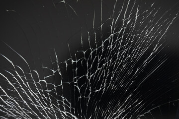 Art of wrinkles and cracks of glass caused by smashing and falling bumps. isolated on black...