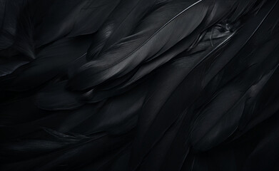 Detailed black feathers texture background