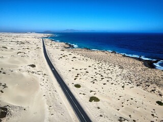 Road in the sand dunes, corralejo,  Fuerteventura 