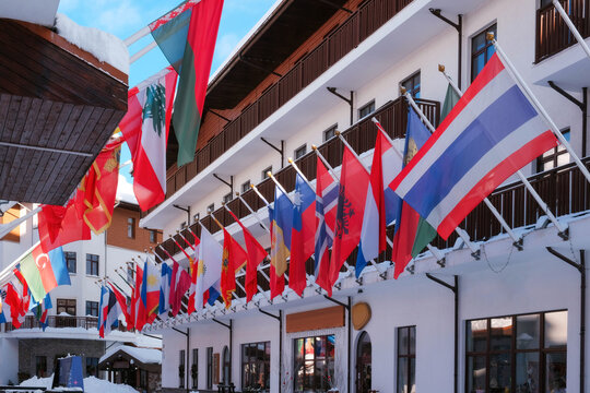 Alley of flags of different countries.