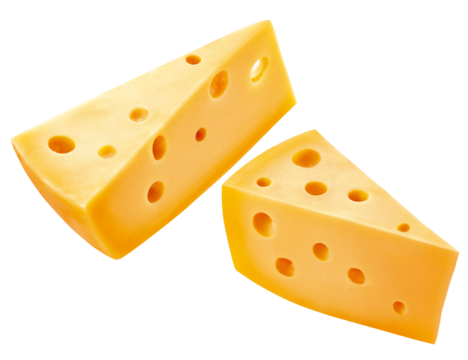 pedaços de queijo suíço isolado em fundo transparente