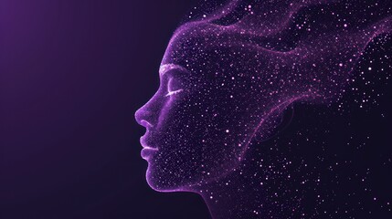  a woman's face with a purple background and stars in the shape of a woman's head with a purple background and stars in the shape of the shape of a woman's head.