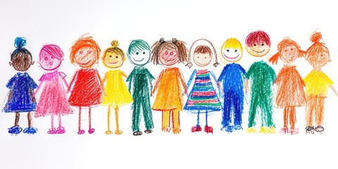 Generative AI, Pencil drawn art by child, naive kids illustration of different multiethnic people, diversity concept on white background	
 - obrazy, fototapety, plakaty