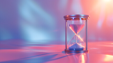 Ephemeral Hourglass with Sunlight on Pink and Blue Background