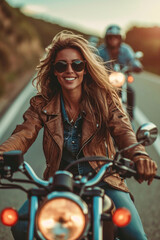 Fototapeta na wymiar Frau fährt Motorrad