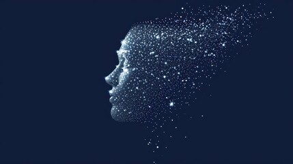  a person's face is shown in the middle of the image with stars all over the place of their head.