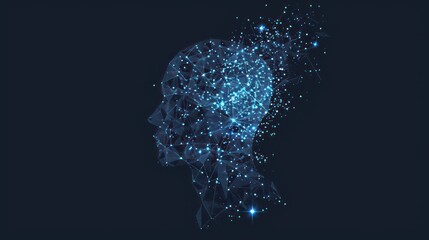  the silhouette of a person's head with a network of stars in the shape of a woman's head.