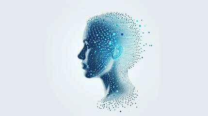 a person's head with dots in the shape of a human's head on a light blue background.