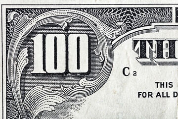 Vintage elements of paper banknotes.Bonistics.Fragment of 100 US dollar banknote for design...
