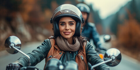 Frau fährt Motorrad - obrazy, fototapety, plakaty
