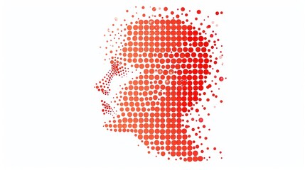  a woman's face is made up of red circles on a white background with a red dot in the shape of a woman's head.