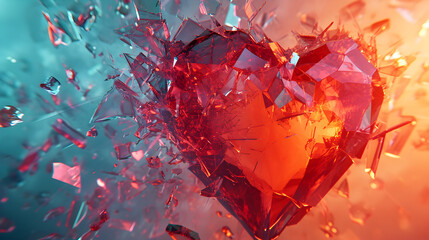 Flying Crystals Shards around a Broken Heart, Love concept