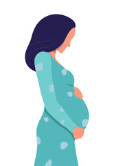 Smiling pregnant woman. Vector illustration. Flat design. Isolated on a white background. 
